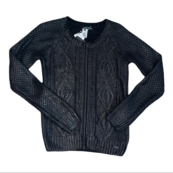 NWT! Dept Women’s Black Waxed Finish Knit Cardigan Size Large - Picture 2 of 7